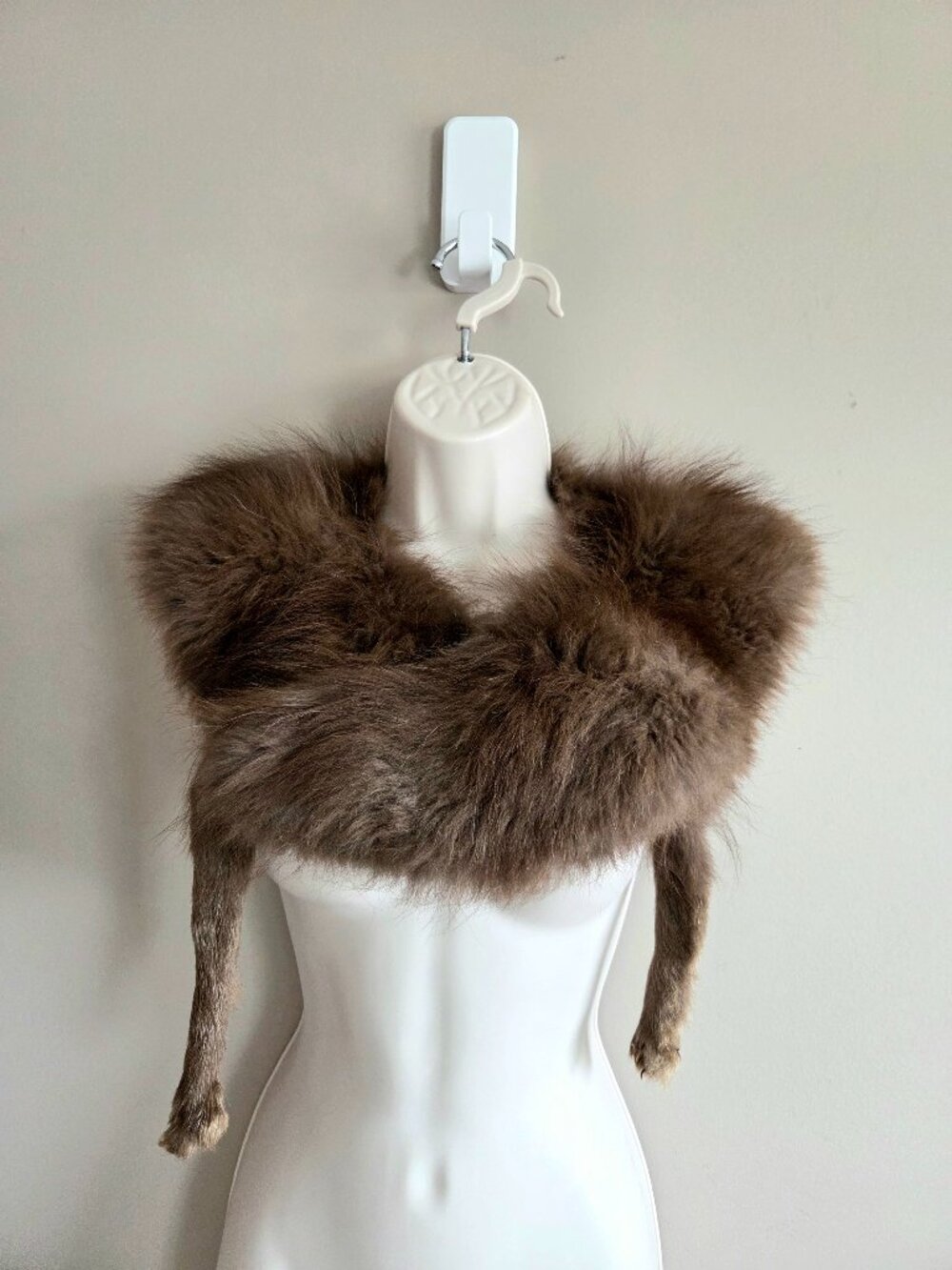 Vintage 50s 60s Brown Fox Real Fur Collar Stole Wrap with Paws
